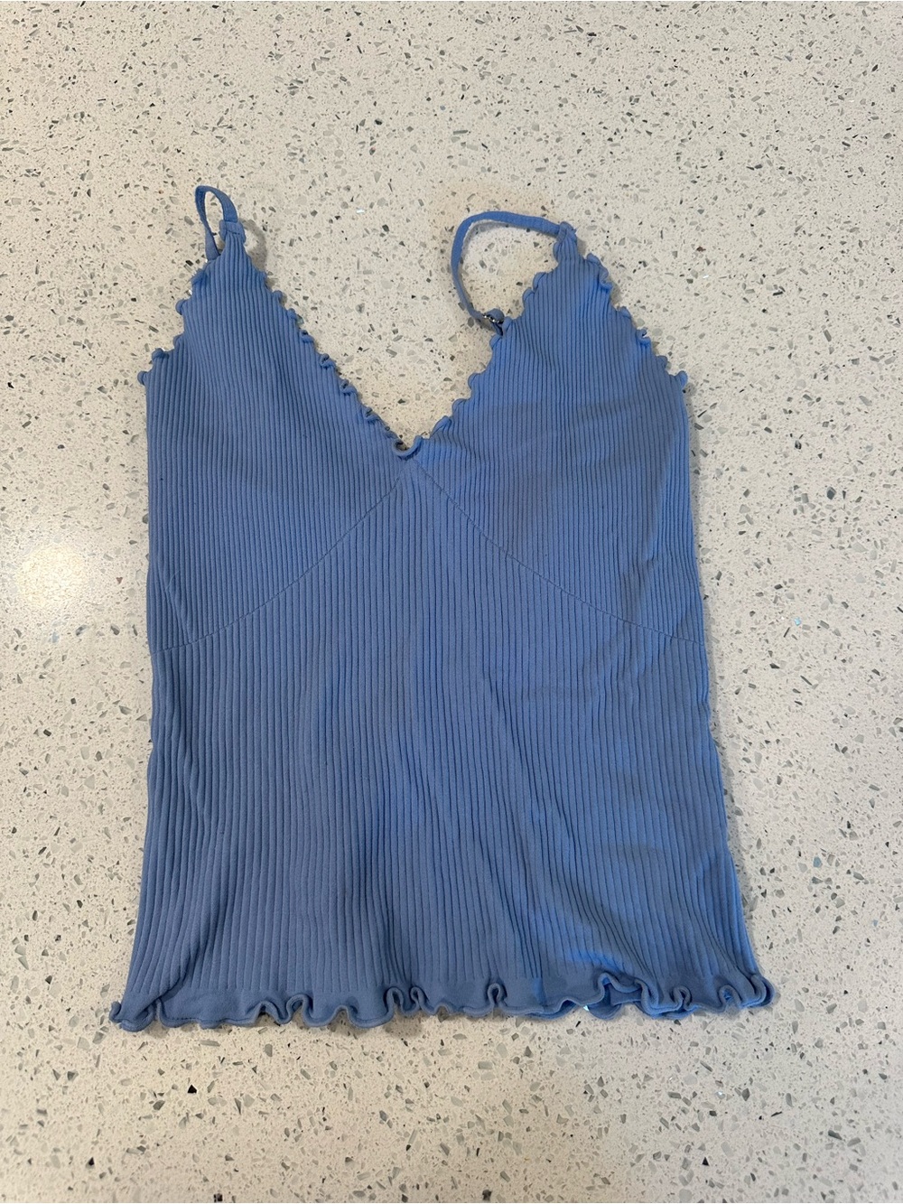 Free People Blue Ribbed V-Neck Cami Top